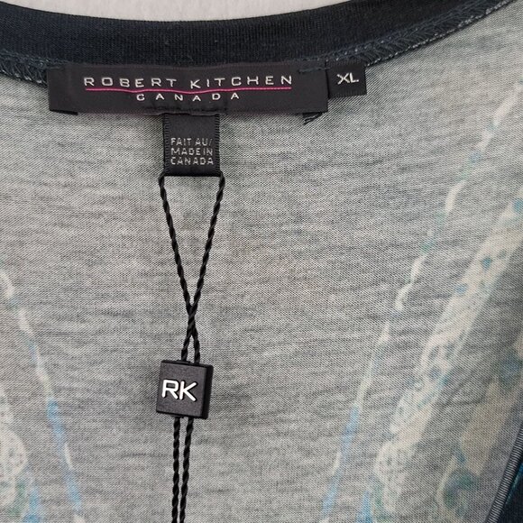 Robert Kitchen Canada Long Sleeve Asymmetric Peacock Print Top XL New - Picture 6 of 12